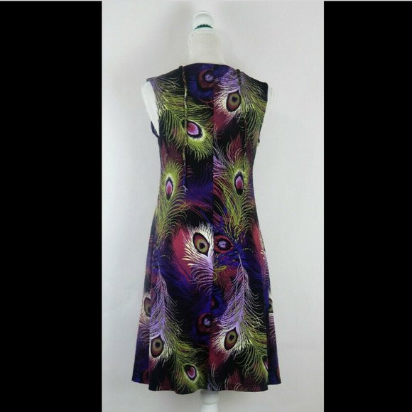 My Collection Sleeveless Dress Feather Pattern Blk - Picture 16 of 16